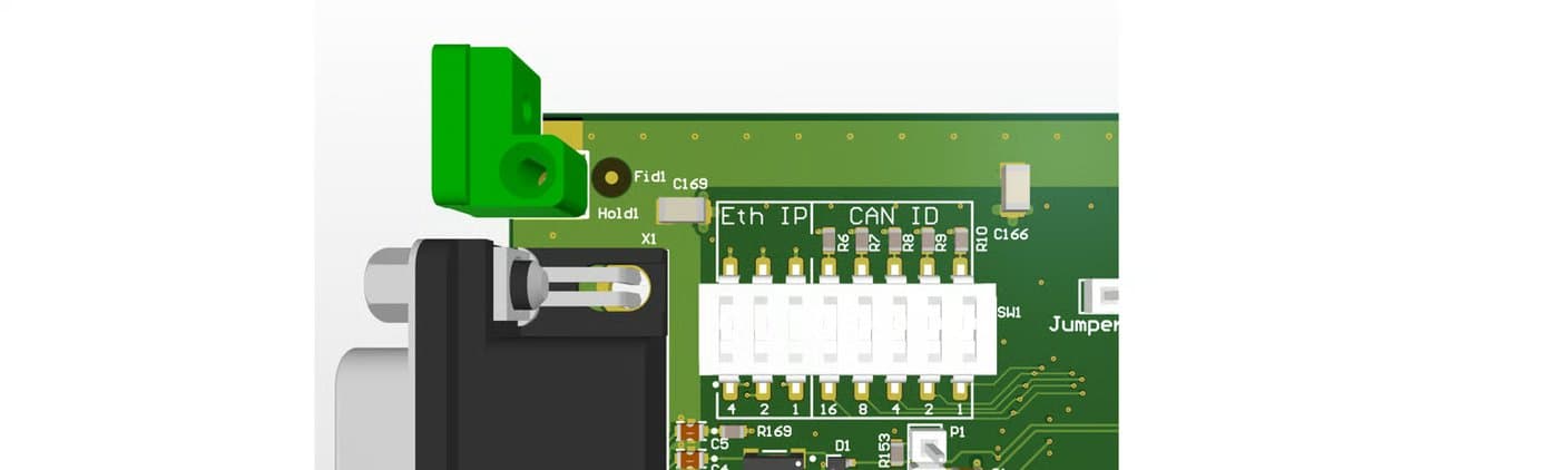 DIP switches Eth IP and CAN ID on the PCB