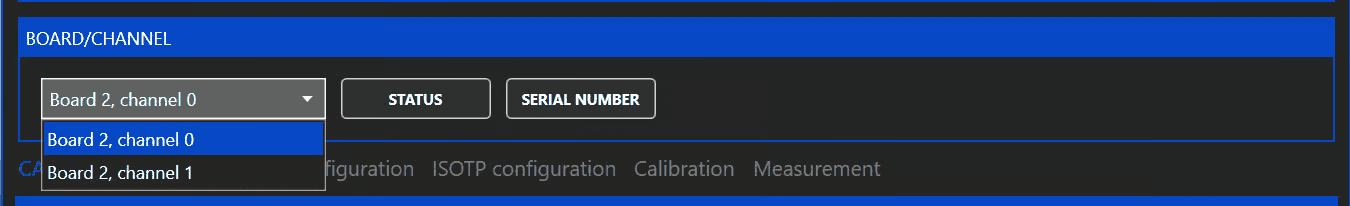BOARD/CHANNEL dropdown with board 2, channel 0 and channel 1