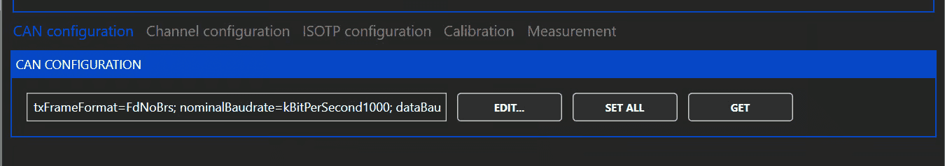 CAN CONFIGURATION tab with EDIT, SET ALL and GET