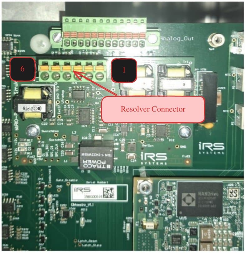 Control board with the resolver connector, pins 1 to 6