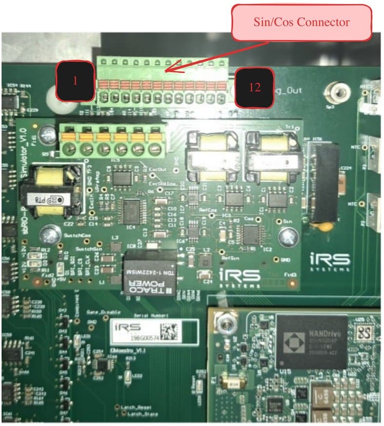 Control board with the Sin/Cos connector, pins 1 to 12
