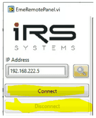 Test panel with the Connect and Disconnect buttons marked in yellow