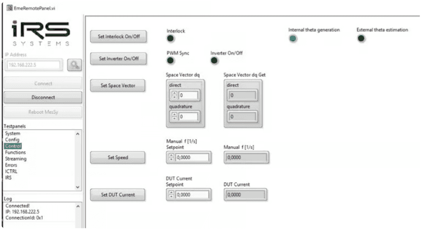 Control sub-panel with Set Speed and Set DUT Current
