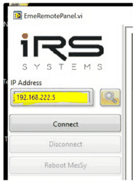 Test panel with the IP address field 192.168.222.5 marked in yellow