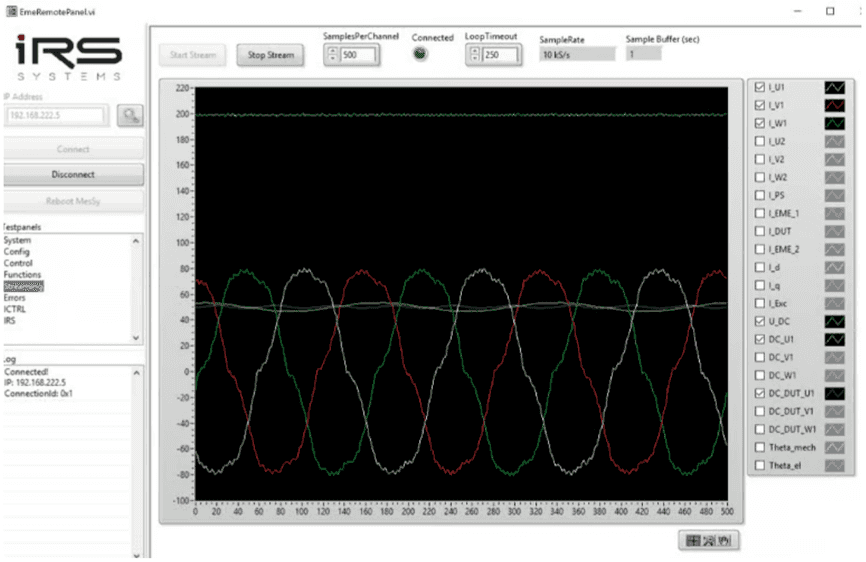 Streaming sub-panel showing waveforms and the list of selectable channels