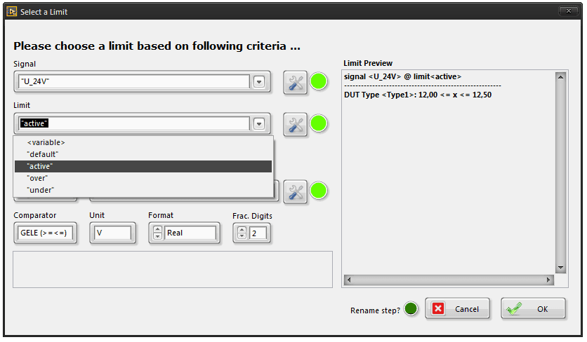 LTT Limit Test Dialog