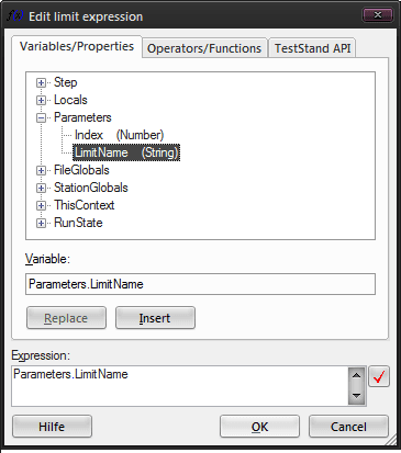 LTT Limit Test Expression Dialog