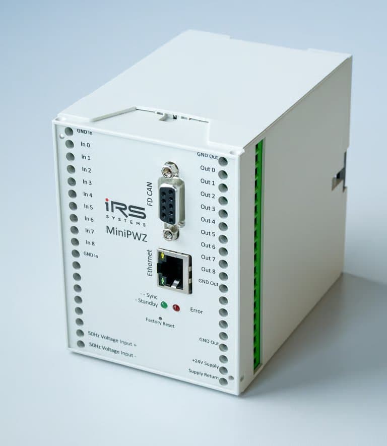 Mini PWZ II, Gehäuse für DIN-Schiene mit Klemmen, FD-CAN-Buchse, Ethernet und Status-LEDs