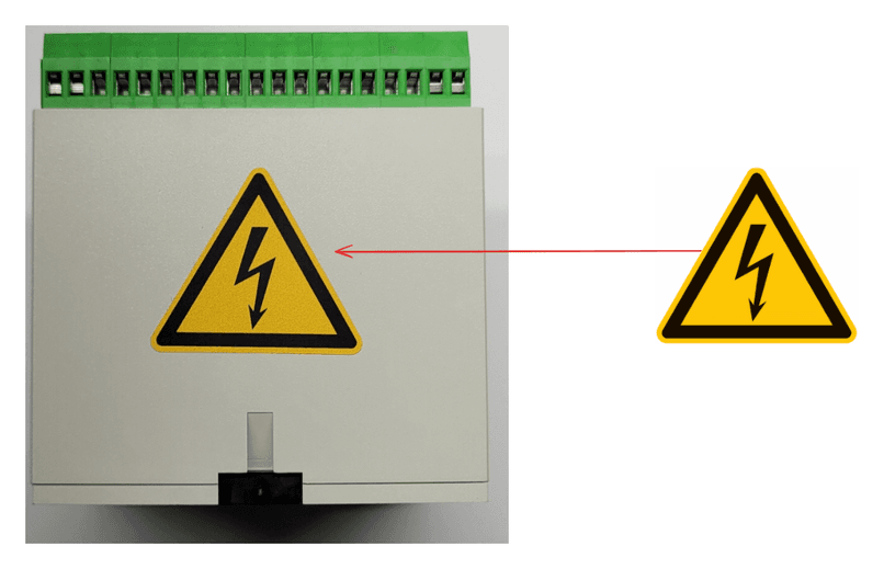 Warnschild elektrische Spannung auf dem Gehäuse der MiniPWZ-2