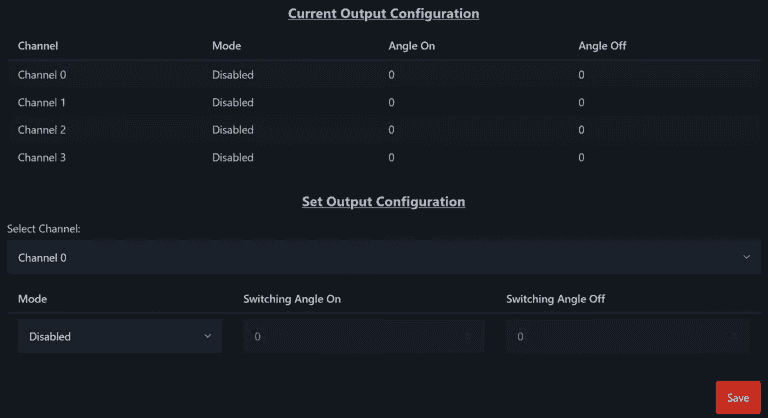 Current Output Configuration and Set Output Configuration page