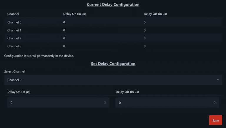 Current Delay Configuration and Set Delay Configuration page