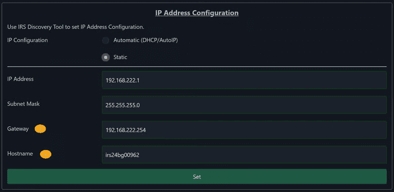 IP Address Configuration with static IP, subnet mask, gateway and host name
