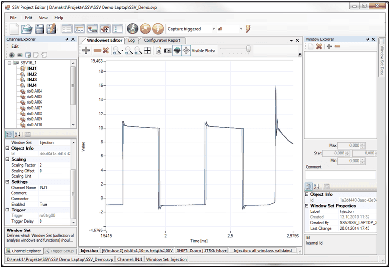 SSV Project Editor with several overlaid periods of the triggered signal