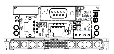 LVDS+CAN-Backplane mit D-Sub-Steckverbinder, zwei RJ45-Steckverbindern und Klemme für Versorgung und On/Off