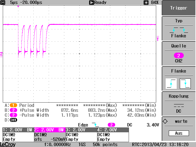 Oscilloscope capture: 1 MBaud on K