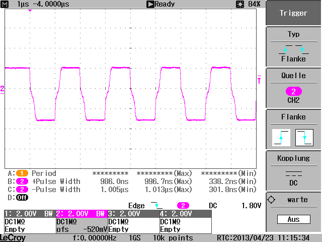 Oscilloscope capture: 1 MBaud on RS485 Tx