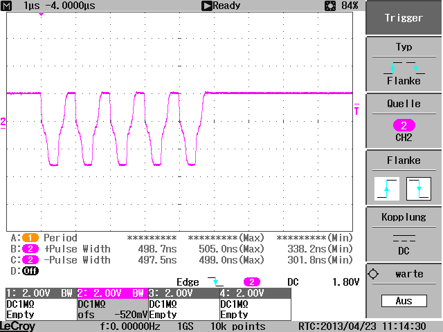 Oscilloscope capture: 2 MBaud on RS485 Tx