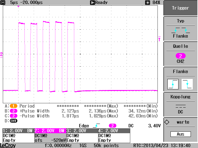 Oscilloscope capture: 500 KBaud on RS232 Rx