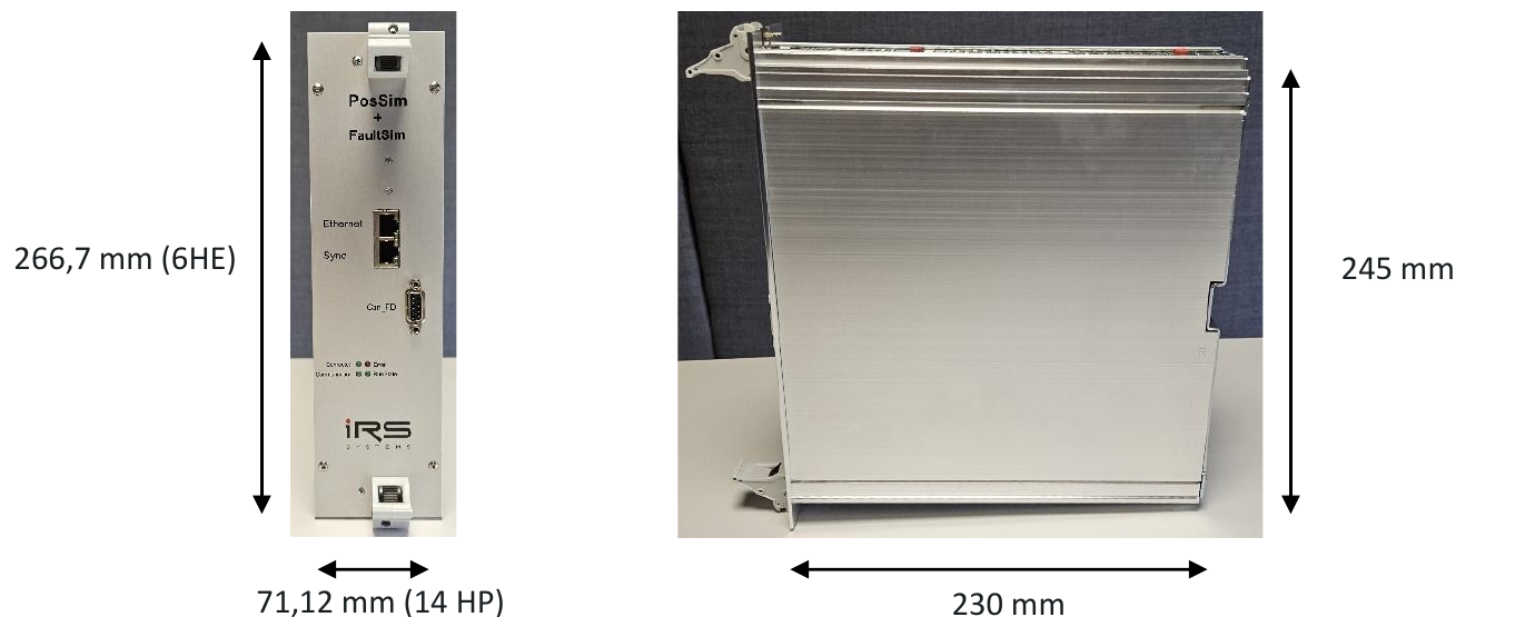 PosSim FS front view (266,7 mm x 71,12 mm) and side view (245 mm x 230 mm)
