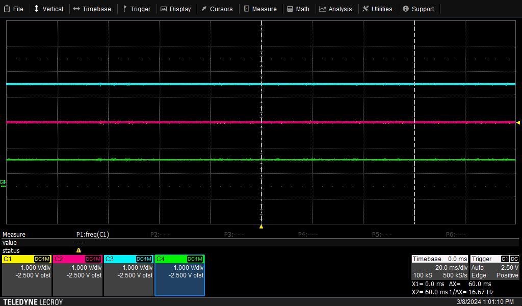 Oscilloscope capture at 0 RPM