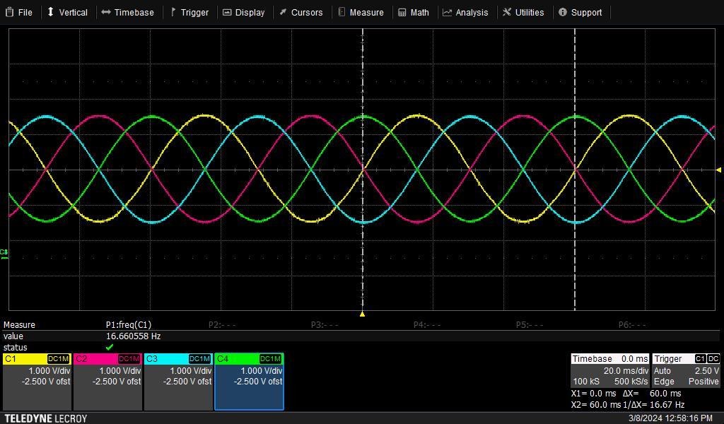 Oscilloscope capture at 1000 RPM