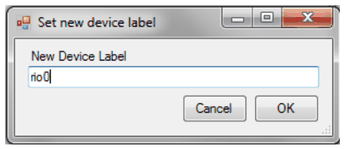 Set new device label dialog with label rio0