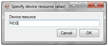 Specify device resource dialog with resource RIO0