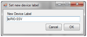 Set new device label dialog with label sbRIO-SSV